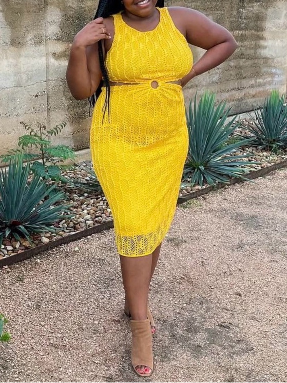Eloquii Yellow Crochet cut out Dress